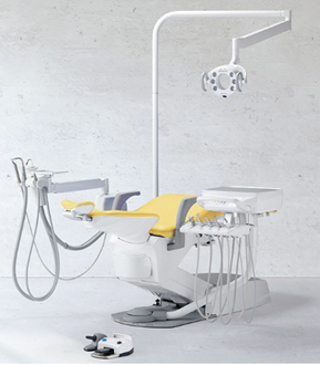 Belmont EURUS S8 - Contour Chair, Unit and Light Holder Type VAC Pac Model with Light but. no Spittoon. 2 x HVE and 1 x Saliva Ejector
